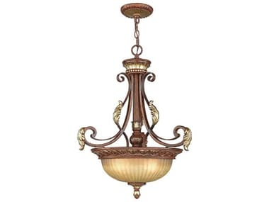Livex Lighting Villa Verona 19" 3-Light Bronze Aged Gold Leaf Glass Bowl Pendant LV856763