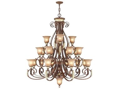 Livex Lighting Villa Verona 50" Wide 23-Light Bronze Aged Gold Leaf Glass Bell Tiered Chandelier LV856963
