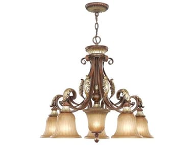Livex Lighting Villa Verona 27" Wide 6-Light Bronze Aged Gold Leaf Glass Bell Chandelier LV857563