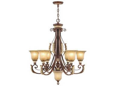 Livex Lighting Villa Verona 30" Wide 7-Light Bronze Aged Gold Leaf Glass Bell Candelabra Chandelier LV857663