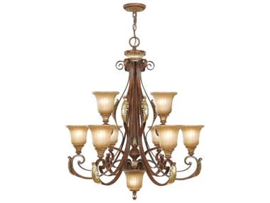 Livex Lighting Villa Verona 33" Wide 10-Light Bronze Aged Gold Leaf Glass Bell Chandelier LV857963
