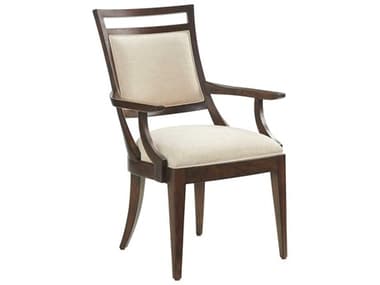 Lexington Silverado Walnut Wood Brown Fabric Upholstered Arm Dining Chair LX01074088101