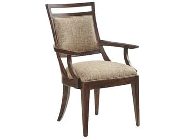 Lexington Silverado Walnut Wood Brown Fabric Upholstered Arm Dining Chair LX01074088140
