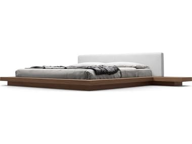 Luxecor Modluxe Akanji White Eco Leather And Walnut Pine Wood King Platform Bed LXCHB39AKWALWHT