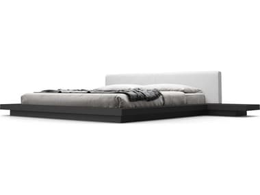 Luxecor Modluxe Akanji White Eco Leather And Wenge Black Pine Wood King Platform Bed LXCHB39AKWENWHT