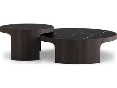 Luxecor Modluxe Thorne Round Black Marble Ceramic Smoke Oak End Table LXCMD423SMOKBLK