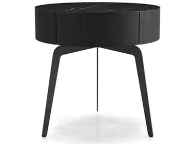 Luxecor Modluxe Luton Round Black Granite Quartz Wenge End Table LXCMGL8301BLK