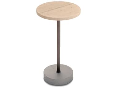 Luxecor Modluxe Suez Round Marble Top In Travertine End Table LXCSDTBONTVTCBRNZ