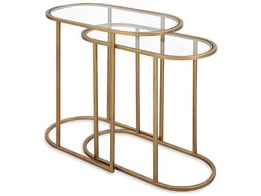 Luxecor Illumination Oval Glass Antique Brushed Brass End Table LXCW23018