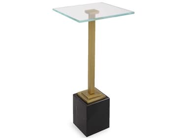 Luxecor Illumination Square Glass Brushed Brass Black End Table LXCW23019