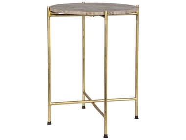 Luxecor Illumination Round Stone Gold End Table LXCW23027