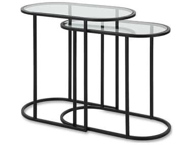 Luxecor Illumination Oval Glass Matte Black End Table LXCW23034