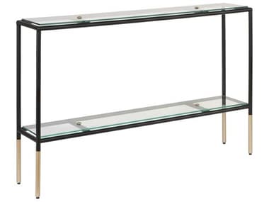 Luxecor Illumination Rectangular Glass Black Metallic Gold Console Table LXCW23054