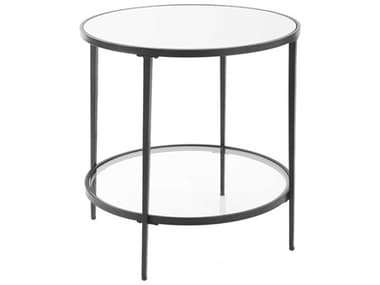 Luxecor Illumination Round Mirror Satin Black End Table LXCW23058