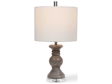 Luxecor Illumination Stone Gray Silver Round Drum Hardback Traditional Table Lamp LXCW260581