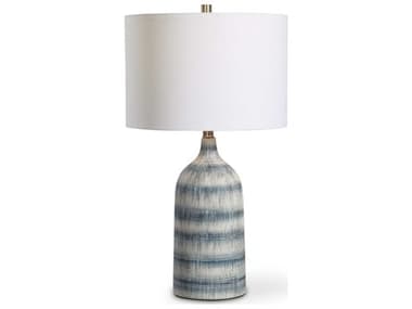 Luxecor Illumination Blue White Round Drum Hardback Buffet Lamp LXCW260671