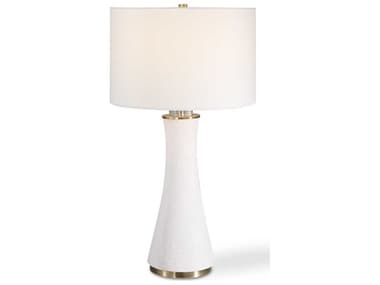 Luxecor Illumination Matte White Brushed Brass Round Drum Hardback Buffet Lamp LXCW261191