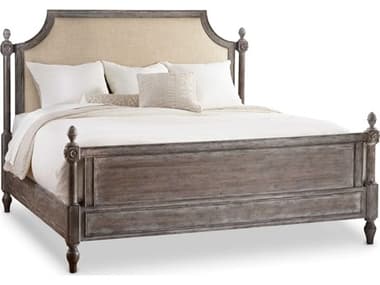 Luxe Designs An Elegantly Aged Brown Hardwood Upholstered King Poster Bed LXD5902997326