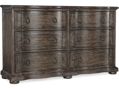 Luxe Designs 66" Wide 6-Drawers Brown Pine Wood Double Dresser LXD616290002118811
