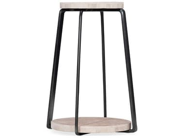Luxe Designs 16" Round Stone White Travertine Black End Table LXD742950619110
