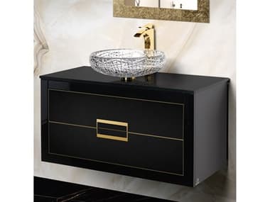 Maestro BathIncantesimo 40" Modern Bathroom Vanity  Black And Gold  Wall-Mounted  Glass Top: Flat MABVANKDANBG10