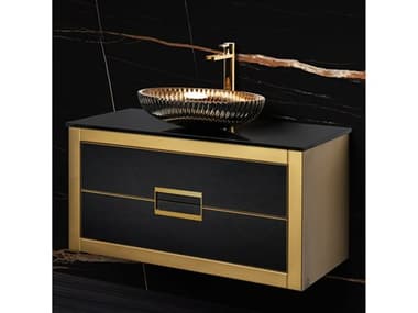 Maestro BathIncantesimo 40" Modern Bathroom Vanity  Gold And Black  Wall-Mounted  Glass Top: Flat MABVANKDANGL10