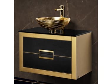 Maestro BathIncantesimo 32" Modern Bathroom Vanity  Gold And Black  Wall-Mounted  Glass Top: Flat MABVANKDANGL8