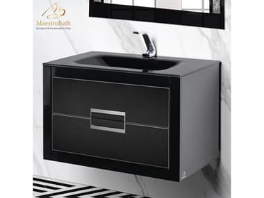 Maestro BathIncantesimo 32" Modern Bathroom Vanity  Black And Silver  Wall-Mounted  Glass Top: Integrated MABVANKDANIBS8