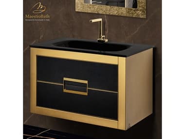 Maestro BathIncantesimo 32" Modern Bathroom Vanity  Gold And Black  Wall-Mounted  Glass Top: Integrated MABVANKDANIGL8