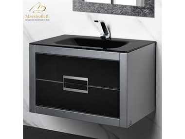 Maestro BathIncantesimo 32" Modern Bathroom Vanity  Silver And Black  Wall-Mounted  Glass Top: Integrated MABVANKDANISL8