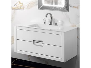 Maestro BathIncantesimo 40" Modern Bathroom Vanity  White And Silver  Wall-Mounted  Glass Top: Integrated MABVANKDANIWS10