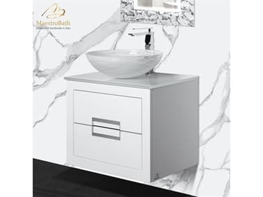 Maestro BathIncantesimo 24" Modern Bathroom Vanity  White And Silver  Wall-Mounted  Glass Top: Integrated MABVANKDANIWS6