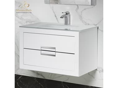 Maestro BathIncantesimo 32" Modern Bathroom Vanity  White And Silver  Wall-Mounted  Glass Top: Integrated MABVANKDANIWS8