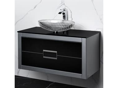 Maestro BathIncantesimo 40" Modern Bathroom Vanity  Silver And Black  Wall-Mounted  Glass Top: Flat MABVANKDANSL10