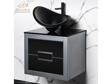 Maestro BathIncantesimo 24" Modern Bathroom Vanity  Silver And Black  Wall-Mounted  Glass Top: Flat MABVANKDANSL6