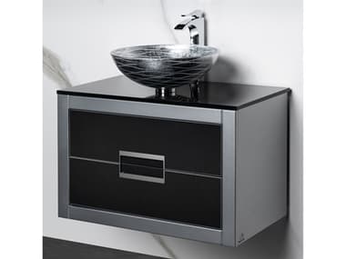 Maestro BathIncantesimo 32" Modern Bathroom Vanity  Silver And Black  Wall-Mounted  Glass Top: Flat MABVANKDANSL8