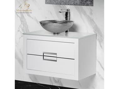 Maestro BathIncantesimo 40" Modern Bathroom Vanity  White And Silver  Wall-Mounted  Glass Top: Flat MABVANKDANWS10