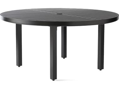 Mallin Trinidad 3000 Series Aluminum 60'' Wide Round Slatted Top Dining Table with Umbrella Hole MAL3060U
