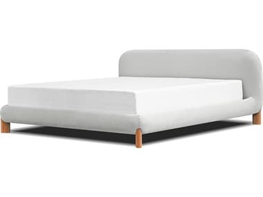 Mobital Rubble White Pine Wood Upholstered Queen Platform Bed MBBEDRUBBCRLAQUEEN