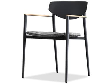 Mobital Noto Teak Wood Black Upholstered Arm Dining Chair MBDARNOTOCOALTEAK