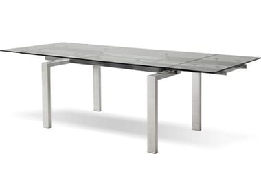 Mobital Cantro Clear / Brushed Stainless Steel 63-95'' Wide Rectangular Dining Table MBDTACANTCLEABRUSH