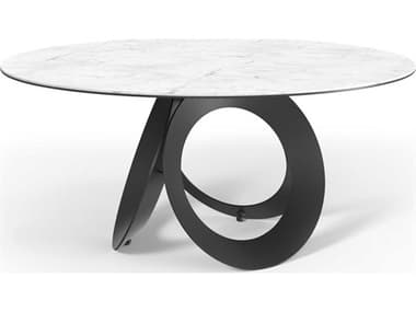 Mobital Optic 63" Round Marble High Gloss White Ceramic Black Dining Table MBDTAOPTIWHITBLROU