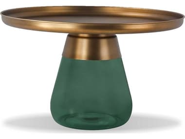 Mobital Duverre 27" Round Metal Antique Brass Green Coffee Table MBWCODUVEBRASGREEN