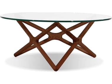 Mobital Quasar 39" Round Glass Stained Walnut Coffee Table MBWCOQUASASHW