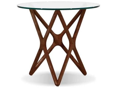 Mobital Quasar 21" Round Glass Stained Walnut End Table MBWENQUASASHWLOW9