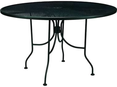 Meadowcraft Mesh Wrought Iron Round Outdoor Patio Dining Table with Umbrella Hole MD302360001