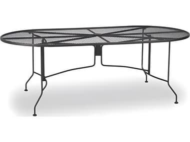 Meadowcraft Mesh Wrought Iron Oval Outdoor Dining Table with Umbrella Hole MD508400001