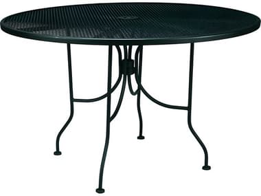 Meadowcraft Mesh Wrought Iron Round Outdoor Patio Dining Table with Umbrella Hole MD664800001