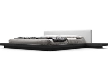 ModLuxe Akanji White Eco Leather And Gray Oak Pine Wood King Platform Bed MDLHB39AKGOKWHT