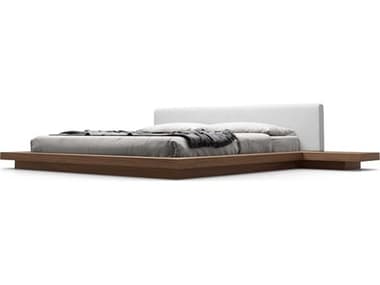 ModLuxe Akanji White Eco Leather And Walnut Pine Wood Queen Platform Bed MDLHB39AQWALWHT